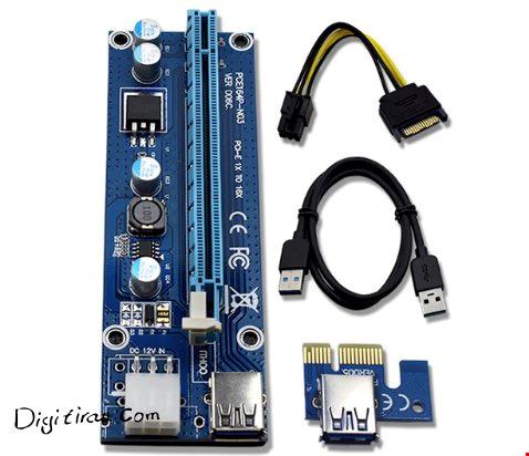 رایزر گرافیک ۶ پین تبدیل Pci E 1x به 16x با کابل Usb 3 0 تبدیل Riser 16x Riser کارت کرافیک