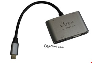 هاب 4 پورت USB-C امگا |  TYPE C HUB to HDMI +VGA+USB 3.0 +TYPE C OM-TC16 | هاب 4 پورت تایپ سی به اچ دی ام ای و وی جی ای و یو اس بی و تایپ سی