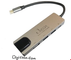 هاب 5 پورت USB-C امگا | TYPE C HUB to HDMI+USB 3.0+RJ-45+TYPE C OM-TC15 | کابل 5 پورت تایپ سی به اچ دی ام ای و USB 3.0 و RJو تایپ سی