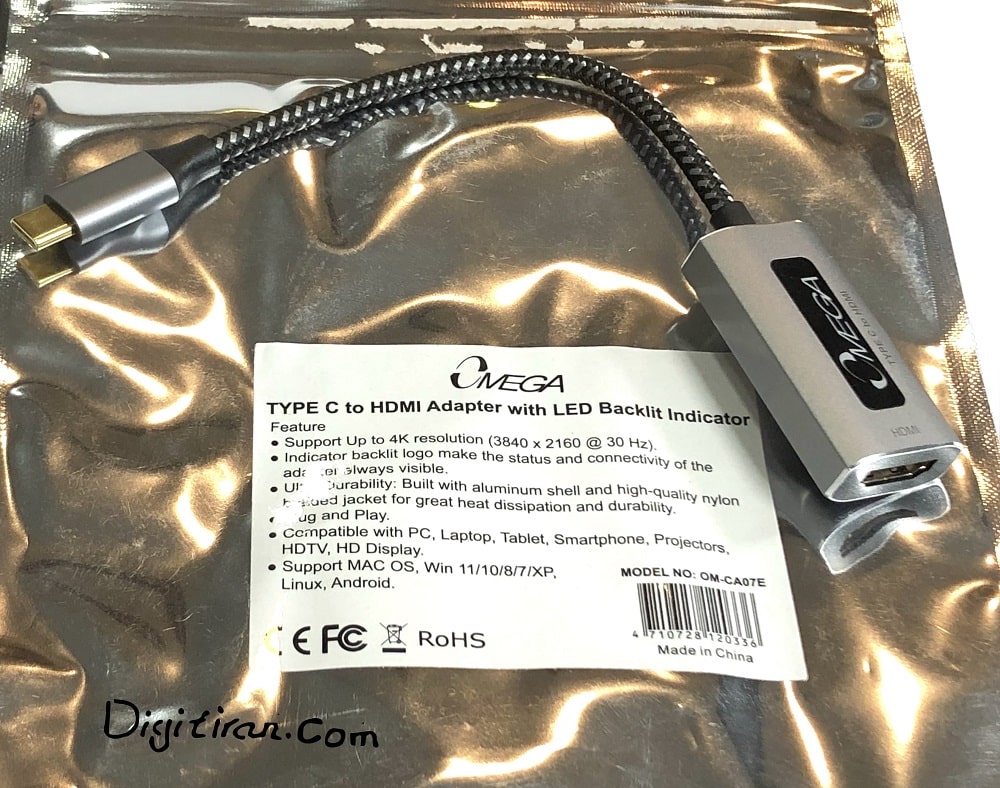  مبدل Type-C به HDMI امگا مدل Omega USB-C To HDMI Adapter OM-CA07E               قیمت تایپ سی به اچ دی ام ای امگا               تبدیل TYPE C  to HDMI 60Hz امگا          تبدیل تایپ سی به اچ دی ام ای امگا