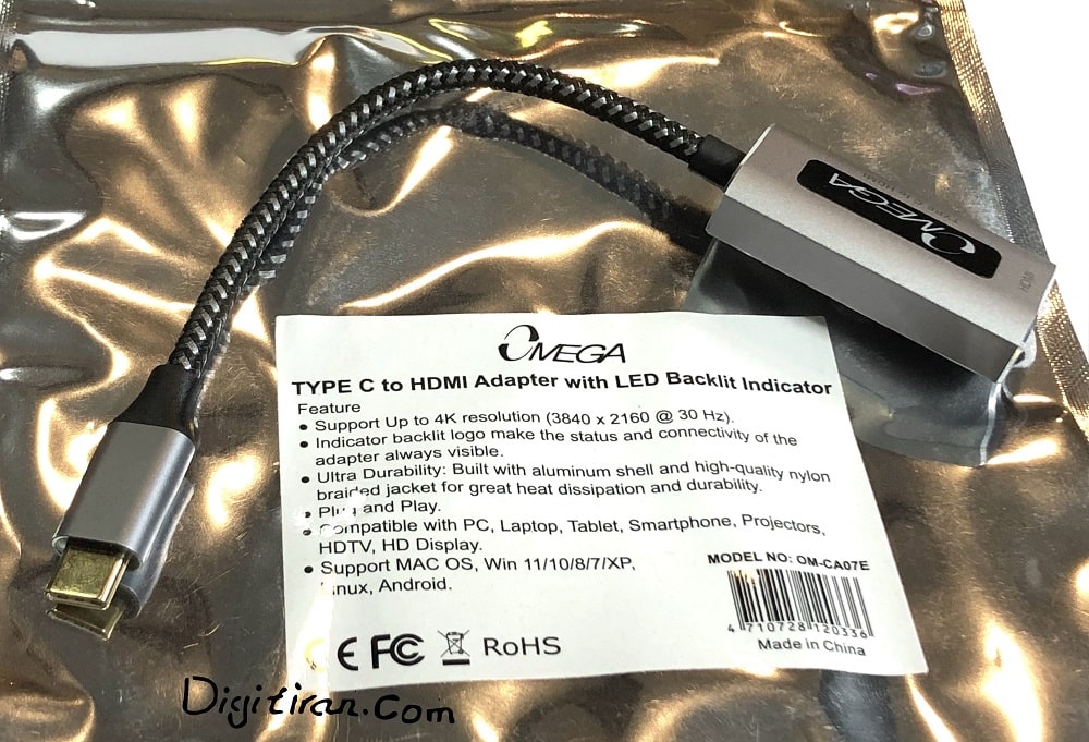 مبدل TYPE-C به HDMI  امگا ال ای دی دار