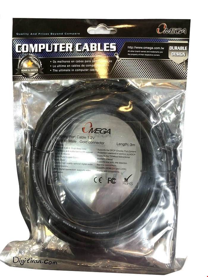 کابل دو سر دیسپلی پورت امگا 3 متری | Display Port Cable 3m Omega | کابل دیسپلی پورت سه متر