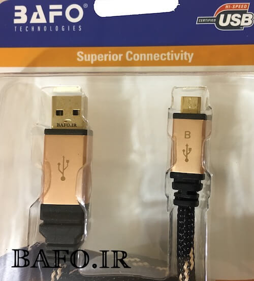   کابل میکرو یو اس بی 3 متر بافو با روکش کنفی                       usb micro gold metal blister 3 m bafo                کابل شارژر موبایل و تبلت BAFO USB 3.0 3m  