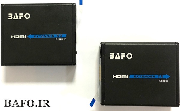  دستگاه تبدیل HDMI به  شبکه بافو جهت انتقال کابل اچ دی ام ای با استفاده از کابل شبکه          افزایش HDMI با کابل شبکه                   Extender HDMI BAFO 60M           افزایش دهنده طول HDMI bafo با کابل شبکه    مبدل HDMI به LAN شبکه بافو            نمایندگی محصولات بافو ایران              نمایندگی کابل بافو