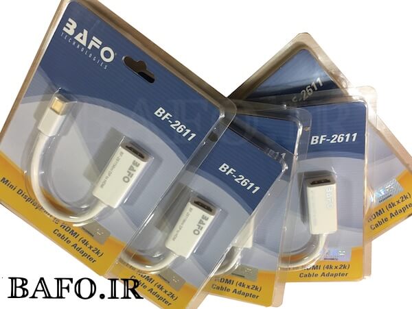   تبدیل پورت 1.2 Mini Display  که جهت اتصال به مانیتور می‌توان از تبدیل مینی دیسپلی به HDMI استفاده کرد.bf 2611               نمایندگی بافو            محصولات بافو              تبدیل مینی دیسپلی پورت اچ دی ام ای بافو                    مبدل MINIDISPLAYPORT TO HDMI BAFO                        
