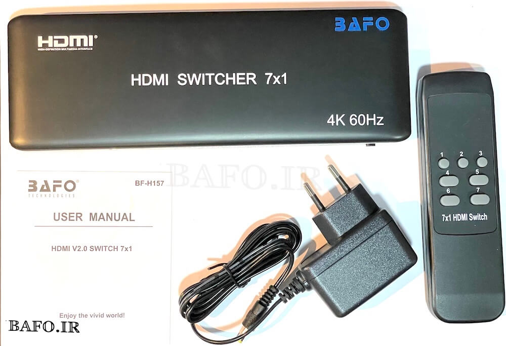   سوئیچ HDMI کنترل دار ۷ به ۱ بافو                                      تبدیل اچ دی ام ای یک به هفت بافو                          مبدل HDMI هفت پورت بافو                       قیمت سوئیچ هفت پورت بافو                  سوئیچ اچ دی ام ای هفت پورت بافو                سوییچ 7پورت کنترل دار بافو                                   