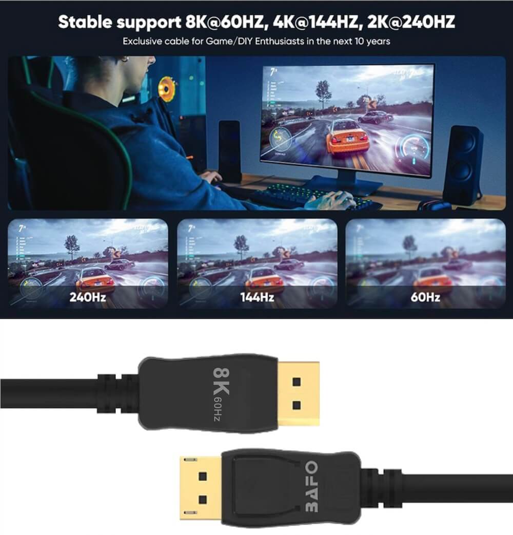  کابل DISPLAYPORT V1.4 8K 3M BAFO                   کابل دیسپلی پورت           قیمت کابل دیسپلی پورت بافو                  کابل DISPLAYPORT                       کابل دیسپلی پورت               کابل دیسپلی پورت بافو