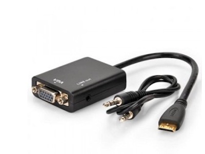  مبدل مینی HDMI به VGA با خروجی صدا که برای انتقال تصویر از برخی تبلت ها و دوربین های عکاسی و فیلم برداری استفاده می‌شود.