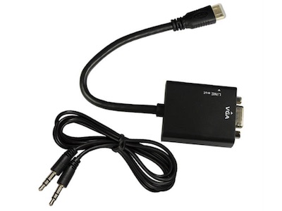  مبدل مینی HDMI به VGA با خروجی صدا که برای انتقال تصویر از برخی تبلت ها و دوربین های عکاسی و فیلم برداری استفاده می‌شود.