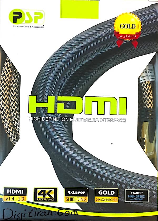  کابل HDMI برند PSP با طول ۳ متر و سر سوکت فلزی طلایی و روکش کنفی یکی از بهترین کابل های موجود در بازار ایران است.