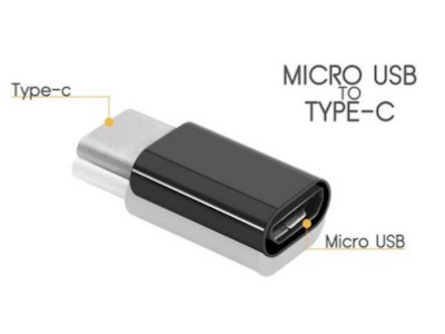  مبدل بسیار کوچک micro usb به USB TYPE-C جهت شارژ و انتقال اطلاعات می‌تواند به سر کابل های اندرویدی وصل شود و  سر دیگر به گوشی تایپ سی وصل کرد.
