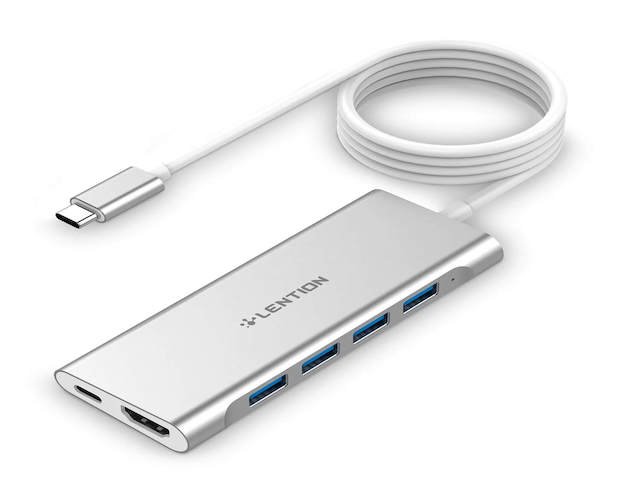 (LENTION 6 in 1 Long Cable USB-C Hub  (CB-C35H-1M