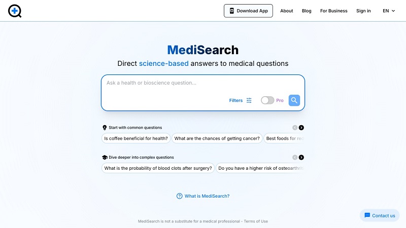  موتور جست و جو اطلاعات پزشکی medisearch.io