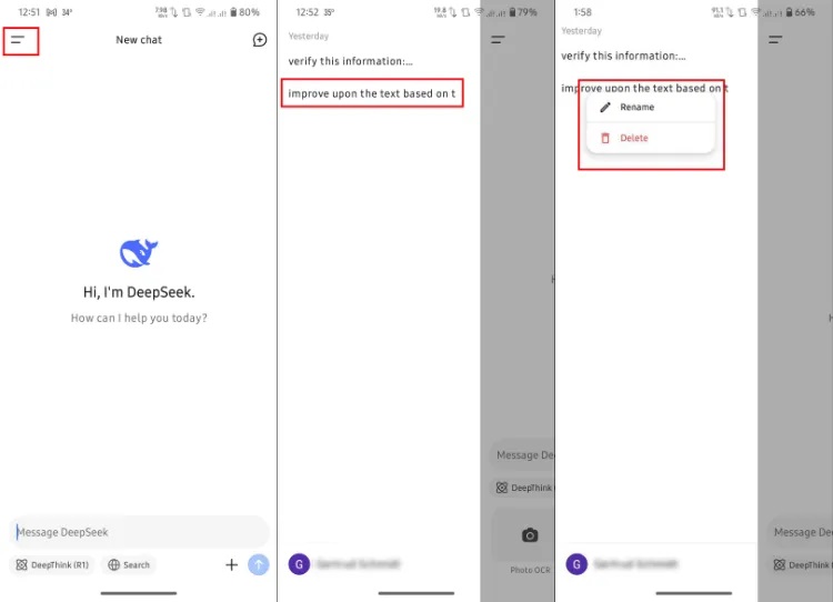 تاریخچه‌ی چت‌ها در هوش مصنوعی DeepSeek